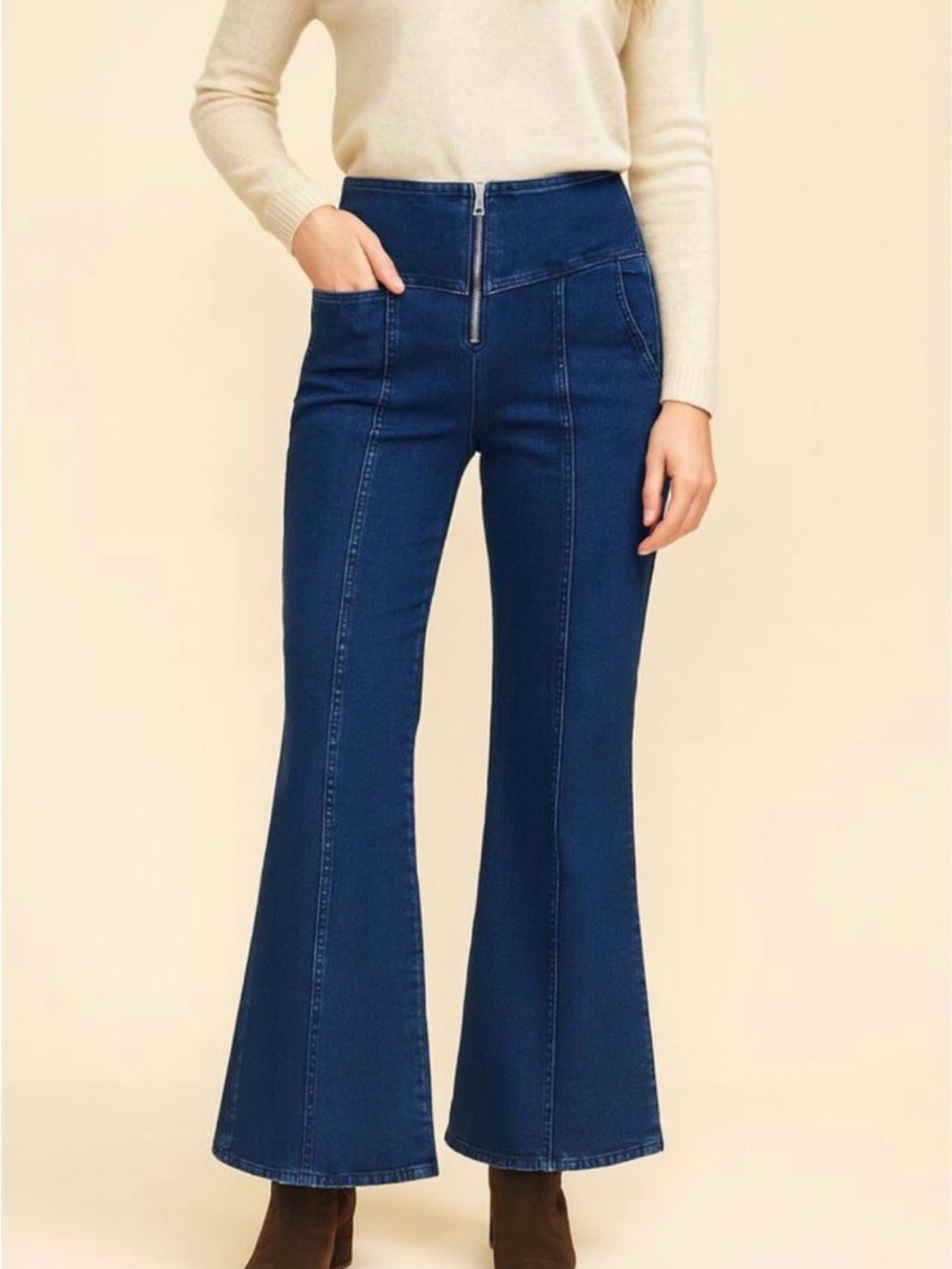 PILCRO Blue Wide leg denim zip up jeans